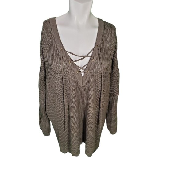 Alter'd State Dolman Oversized Slouchy Rib Knit Pullover Sweater M Khaki Olive - Picture 3 of 8